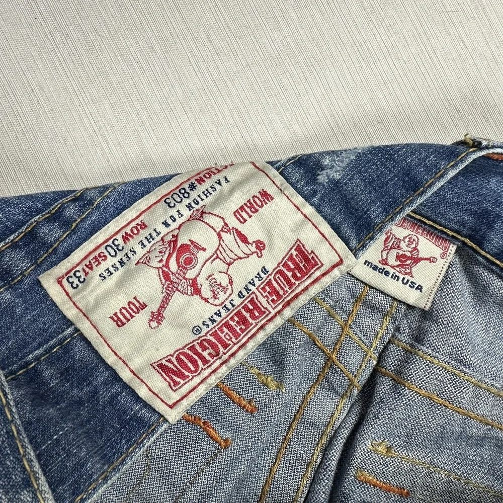 Vtg True Religion Section 803 Boot Cut Wide Leg Jeans Men Fits 33x33 Distressed